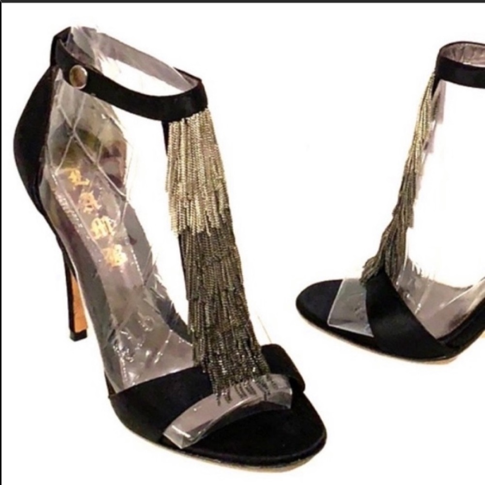LAMB YOYO Heels Gwen Stephanie Black/Satin Sz 8.5
